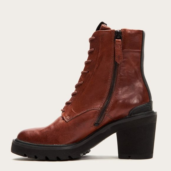 Frye Savannah Cognac Genuine Leather Classic Lace Up Streetwear Combat AnkleBoot - Picture 3 of 16